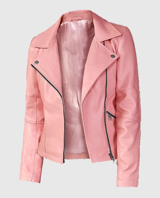Women's Pink Biker Leather Jacket