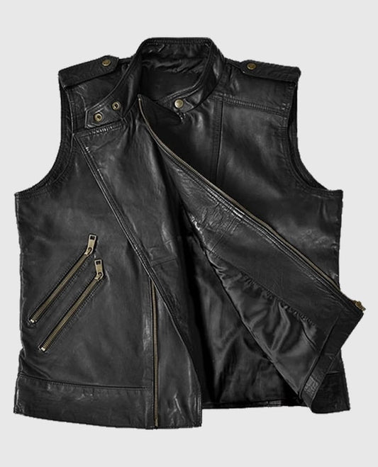 Classic Men’s Black Biker Leather Vest