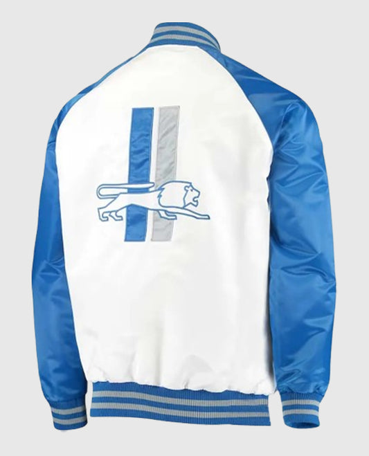 Detroit Lions Clean Up Throwback White/Blue Satin Jacket