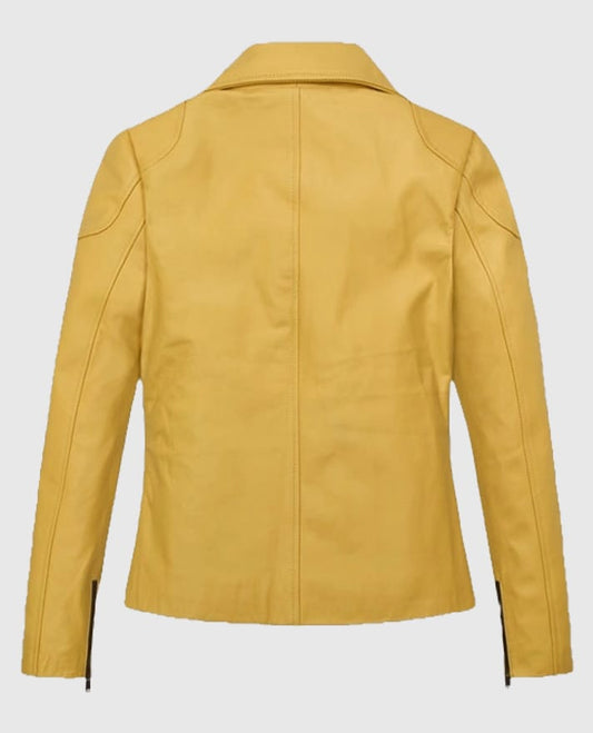 Women's Yellow Leather Moto Jacket