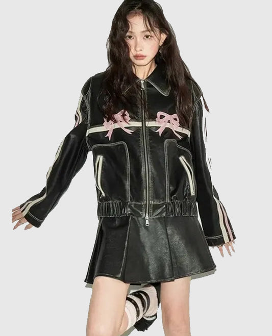 Diddi Moda Ribbon Leather Jacket