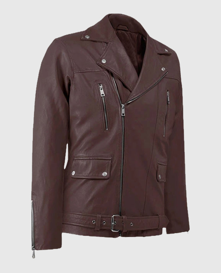 Men's Dauntless Burgundy Biker Leather Jacket
