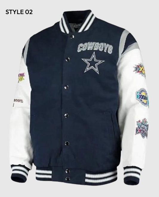 Dallas Cowboys Super Bowl 5x Champions Navy/White Varsity Jacket