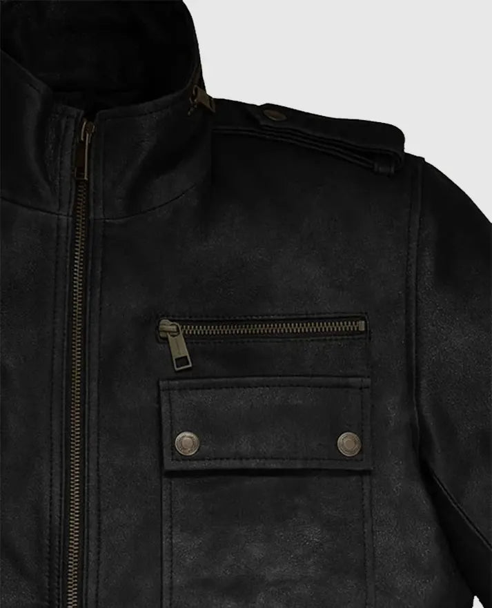 Men's Black Tactical Field Leather Jacket