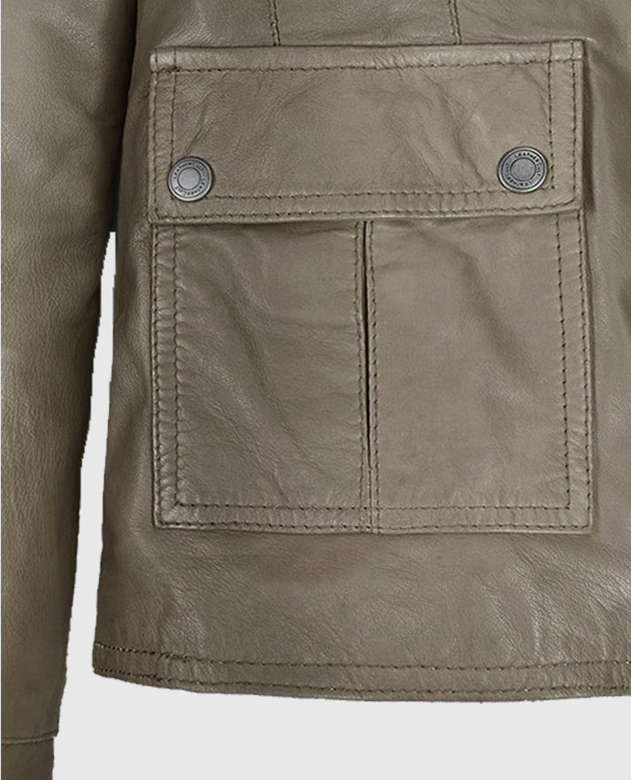 Gray Washed & Wax Scarlett Johansson Leather Jacket