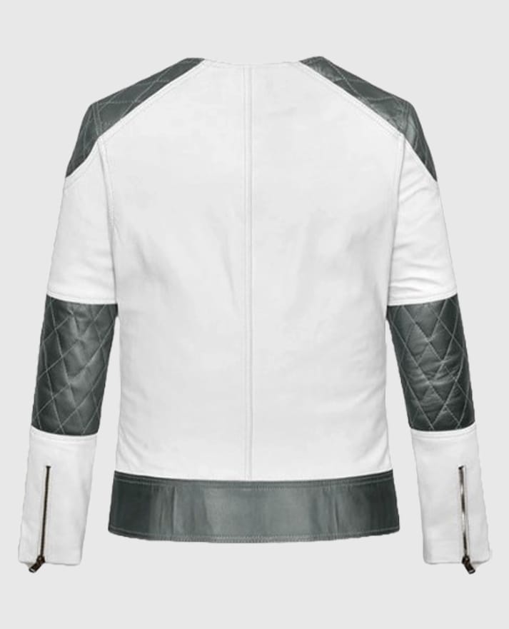 Women's White & Silver Quilted Moto Jacket