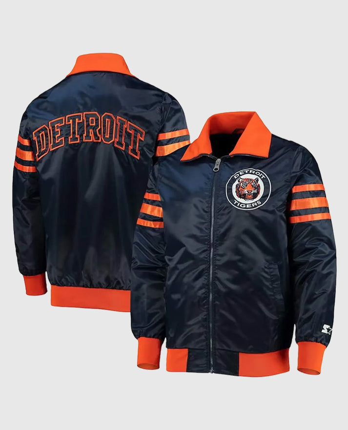 The Captain III Detroit Tigers Navy Blue Varsity Satin Jacket