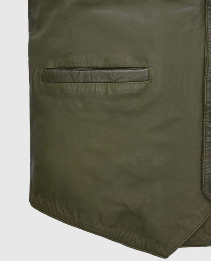 Men's Green Washed and Wax Leather Vest
