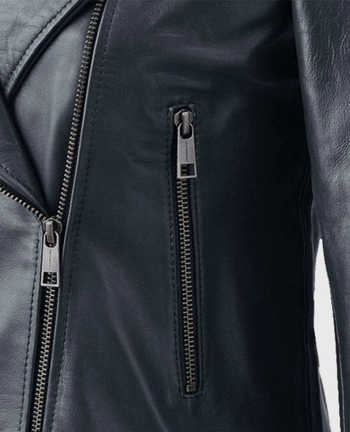 Women's Black Collarless Leather Jacket