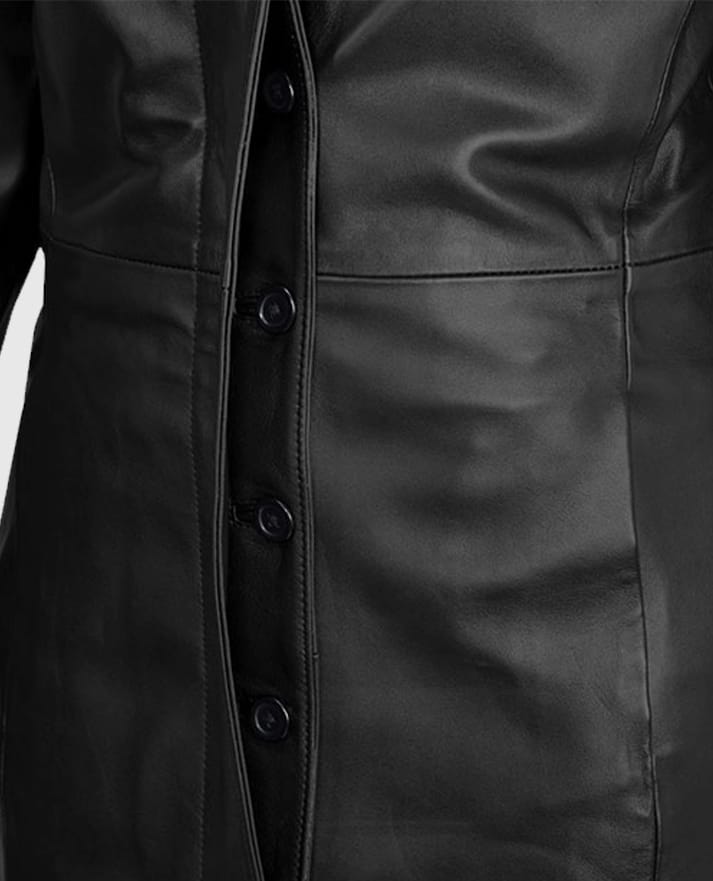 Selena Gomez Black Leather Long Coat