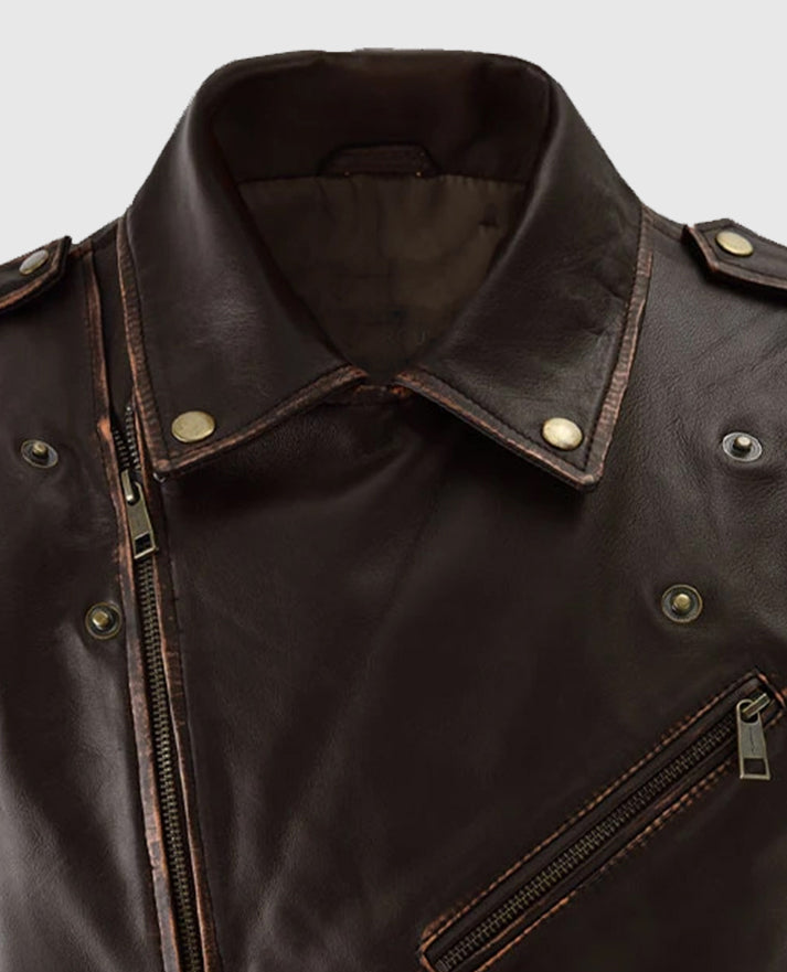 Men's Enforcer Dark Brown Biker Leather Jacket