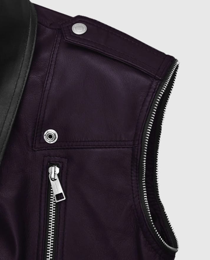 Men’s Two-Tone Purple and Black Biker Leather Vest