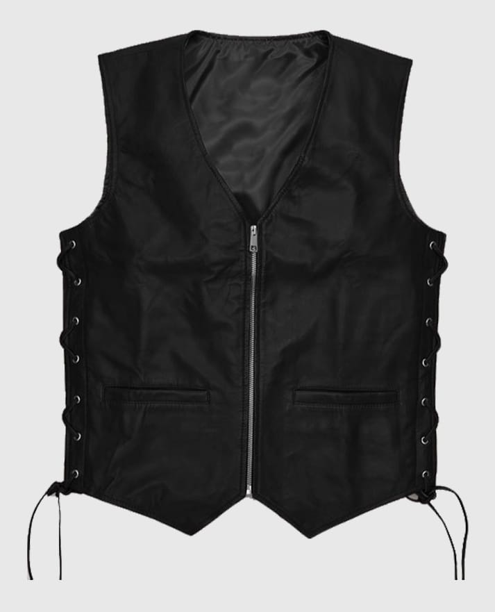 Men’s Casual Black Laced Leather Vest
