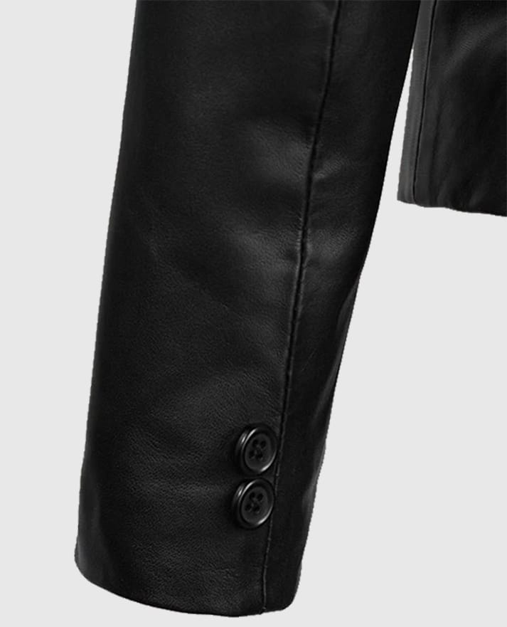 Women's 2 Button Black Leather Blazer