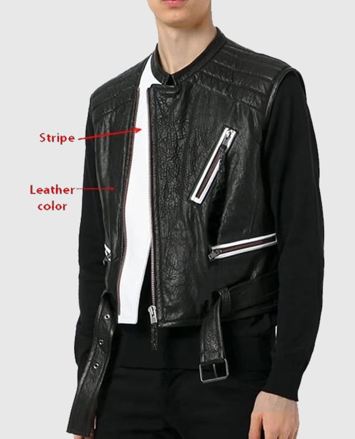 Men’s Black Belted Biker Vest with White Highlights