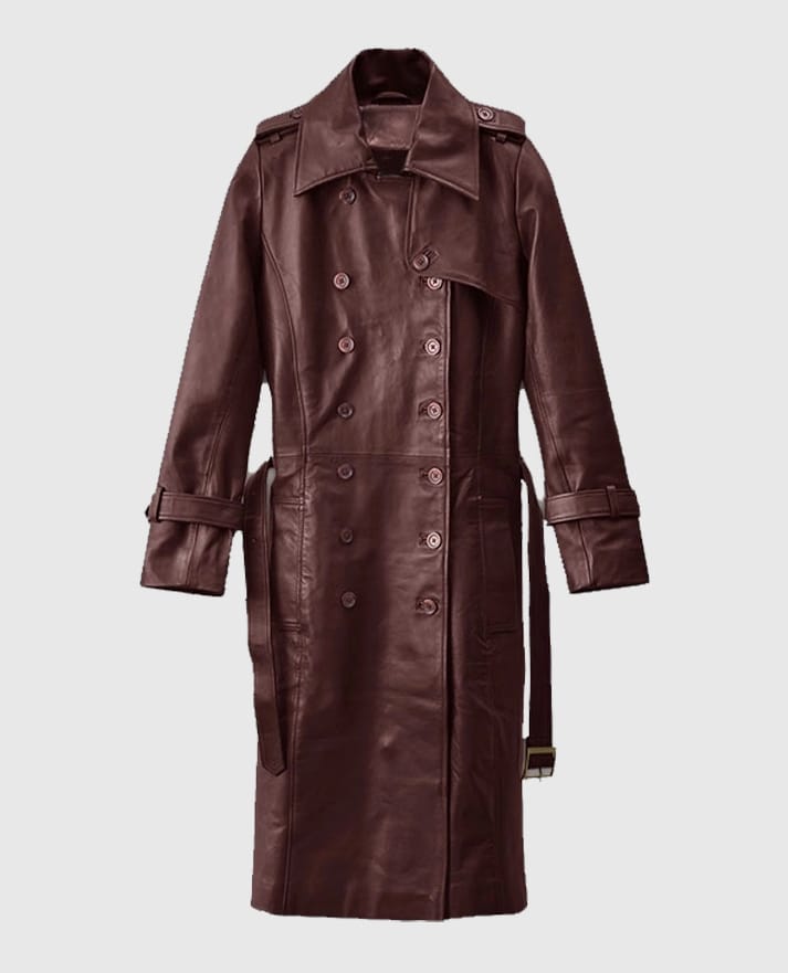 Women's Soft Maroon Wax Halcon Leather Trench Coat