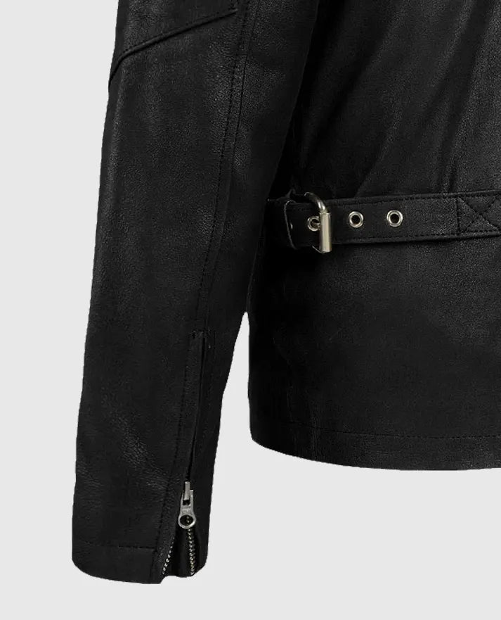 Men's Black Racer Stripe Leather Jacket