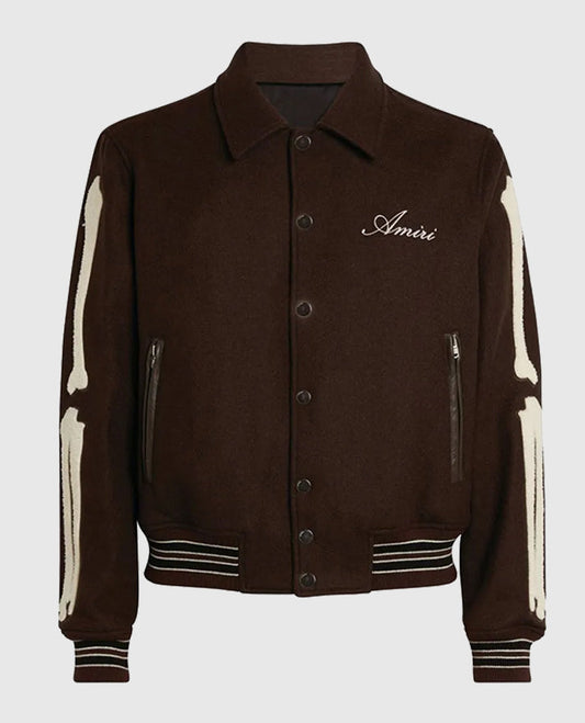 Amiri Bones Letterman Brown Wool Jacket