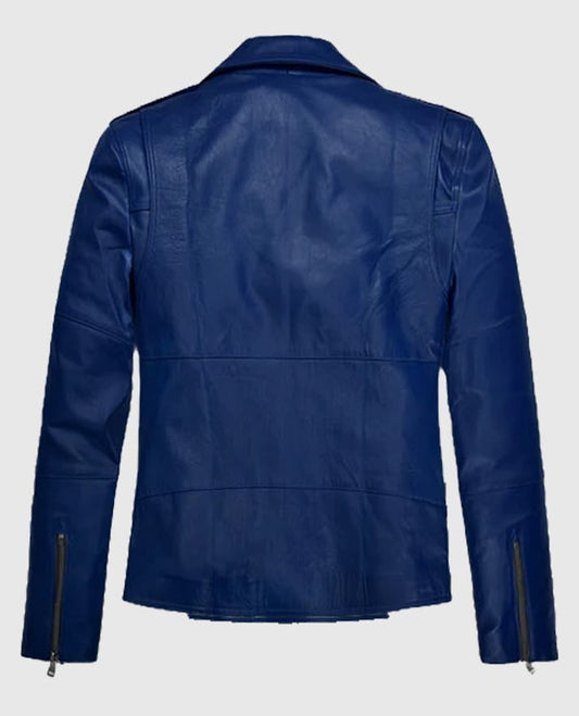 Antonio Banderas Blue Leather Biker Jacket
