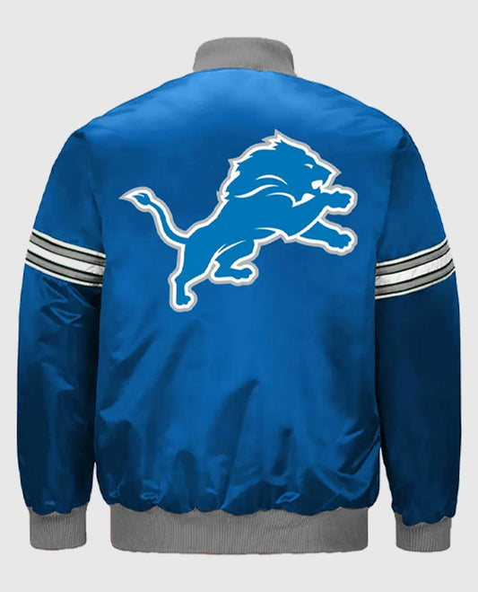 Detroit Lions Striped Blue Satin Varsity Jacket