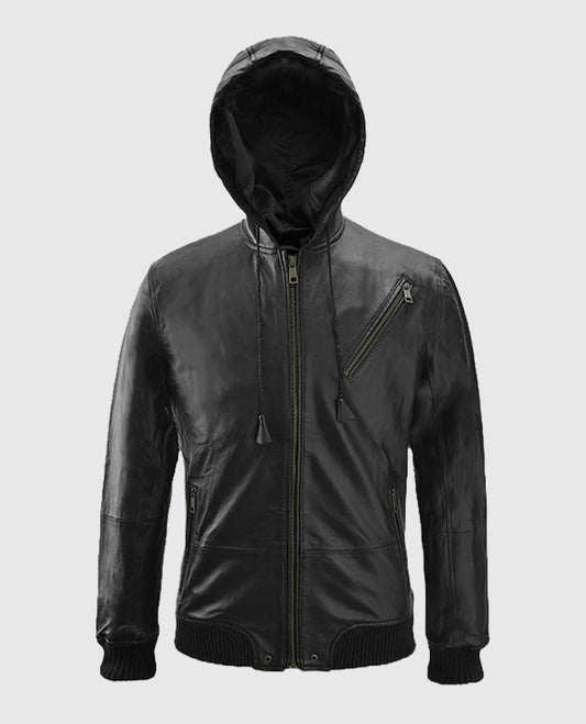 Jai Courtney Black Hooded Leather Jacket