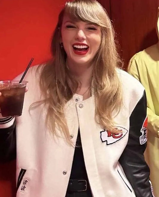 Kansas City Chiefs Taylor Swift White Varsity Jacket