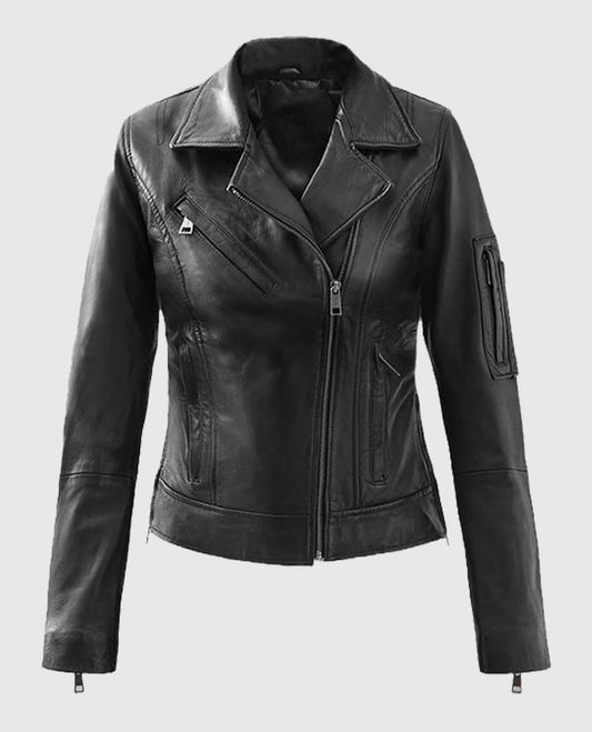 Karen Gillan Black Leather Biker Jacket