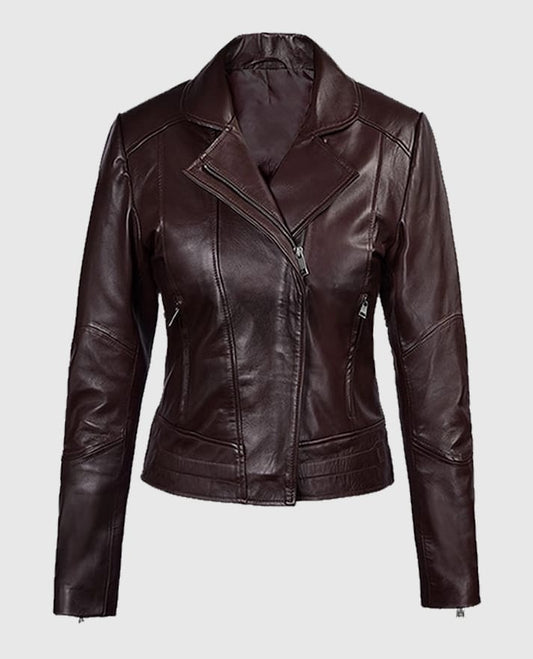 Katie Holmes Maroon Biker Leather Jacket