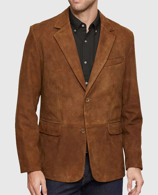 Men's Brown Suede Leather Blazer