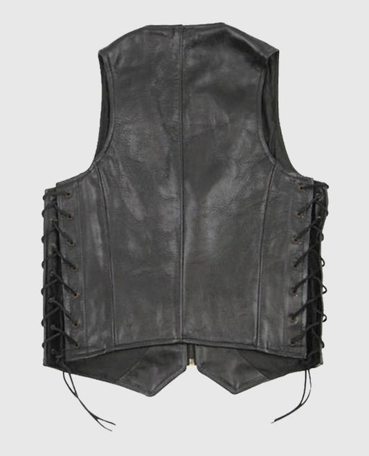 Men's Casual Black Laced Leather Vest
