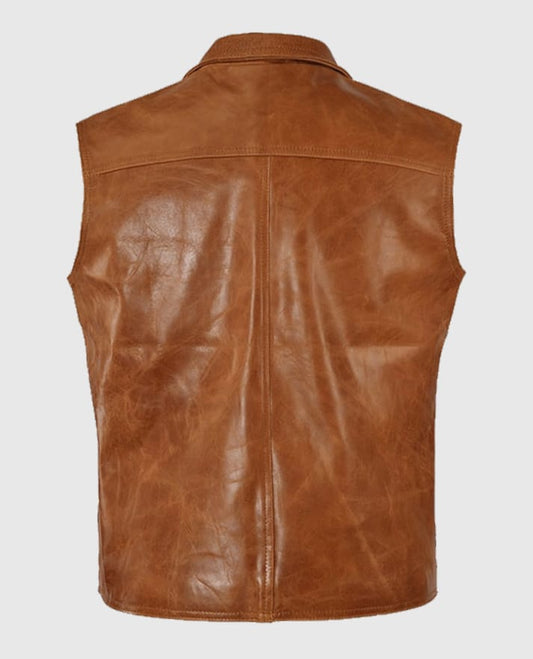 Men’s Light Brown Leather Biker Vest