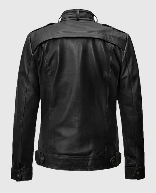 Military Inspired Black Leather Jacket