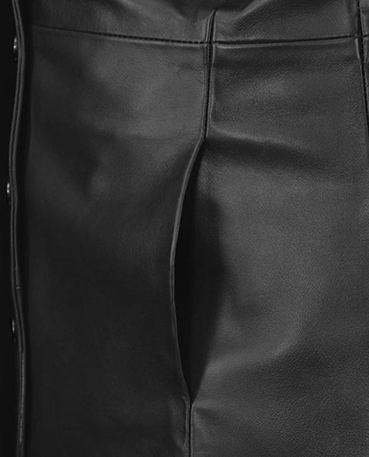 Selena Gomez Black Leather Long Coat