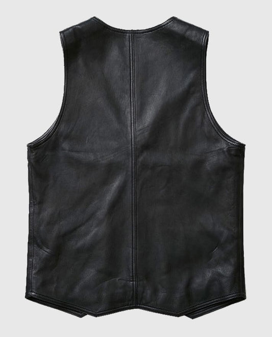 Stylish V-Neck Black Leather Vest