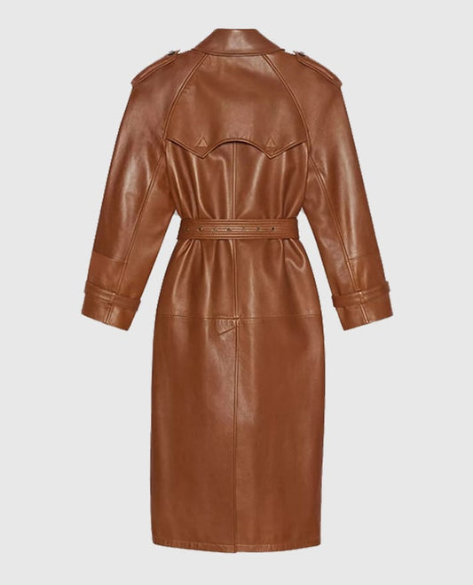 Women's Ivy Brown Leather Long Coat