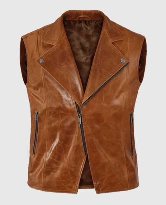 Men’s Light Brown Leather Biker Vest