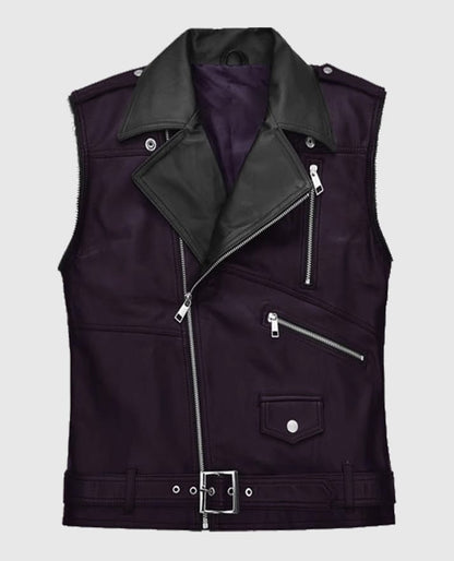 Purple and Black Biker Leather Vest