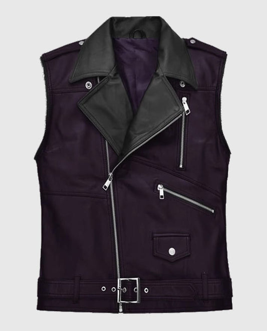Purple and Black Biker Leather Vest