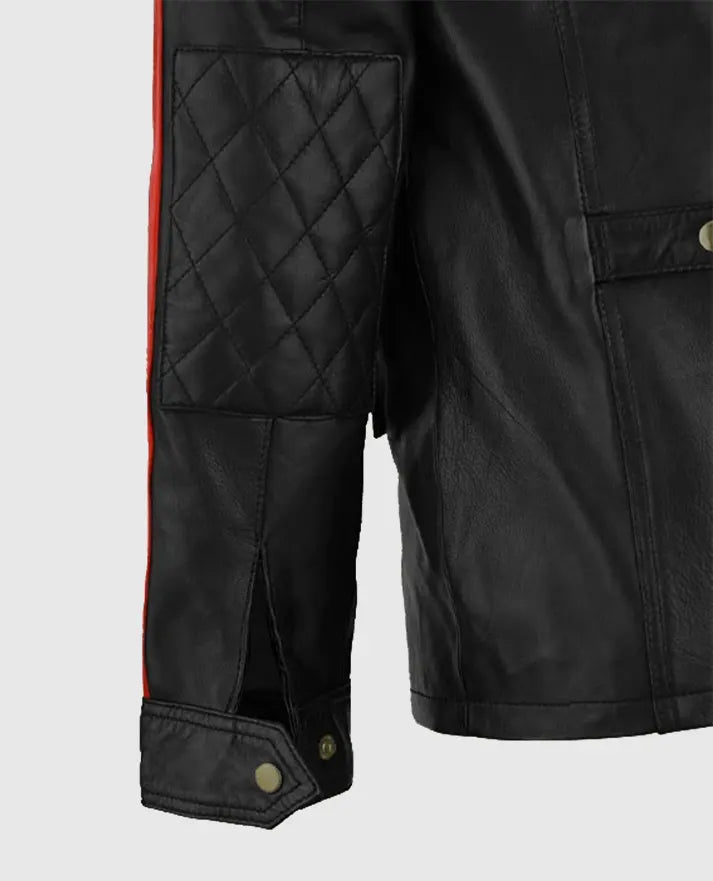 Vin Diesel Black Leather Jacket with Red Stripes