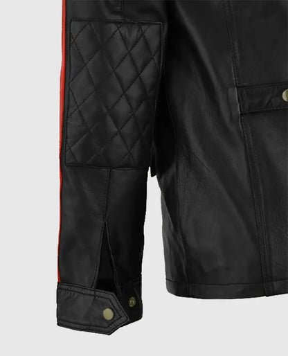 Vin Diesel Black Leather Jacket with Red Stripes