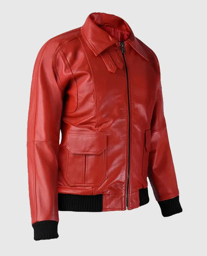 Men’s Red Bomber Leather Jacket 