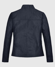 Women's Stand-Up Collar Black Leather Jacket