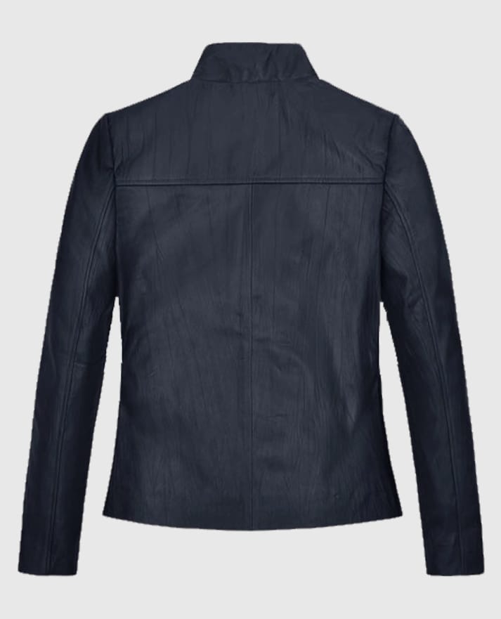 Women's Stand-Up Collar Black Leather Jacket - second image