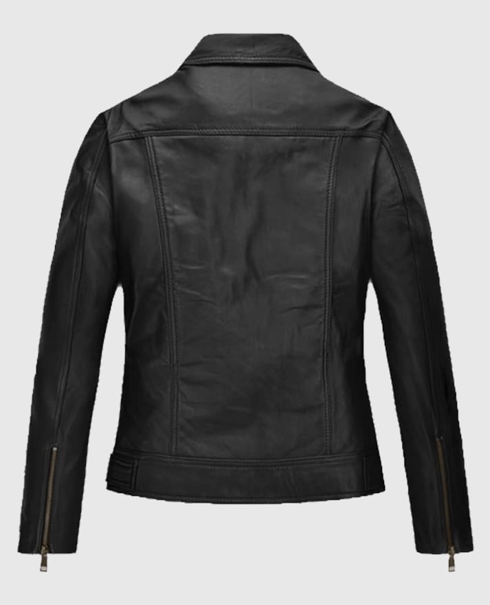 Women's Black Asymmetrical Biker Leather Jacket - second image