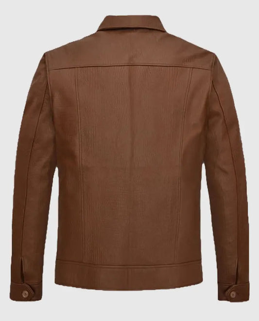 Men’s Brown Leather Trucker Jacket