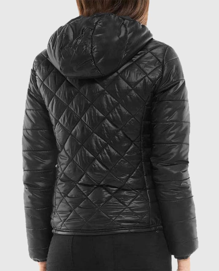 Women's Quilted Black Hooded Jacket - second image