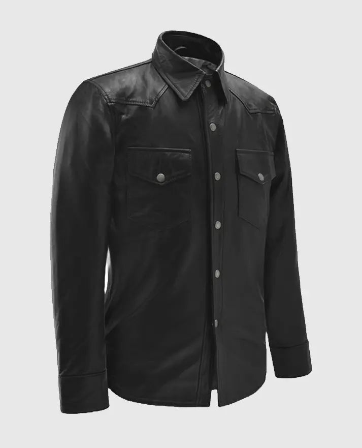 Men’s Black Trucker Leather Jacket