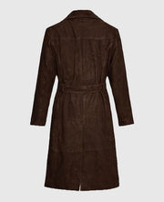 Women's Dark Brown Suede Alpine Leather Long Coat