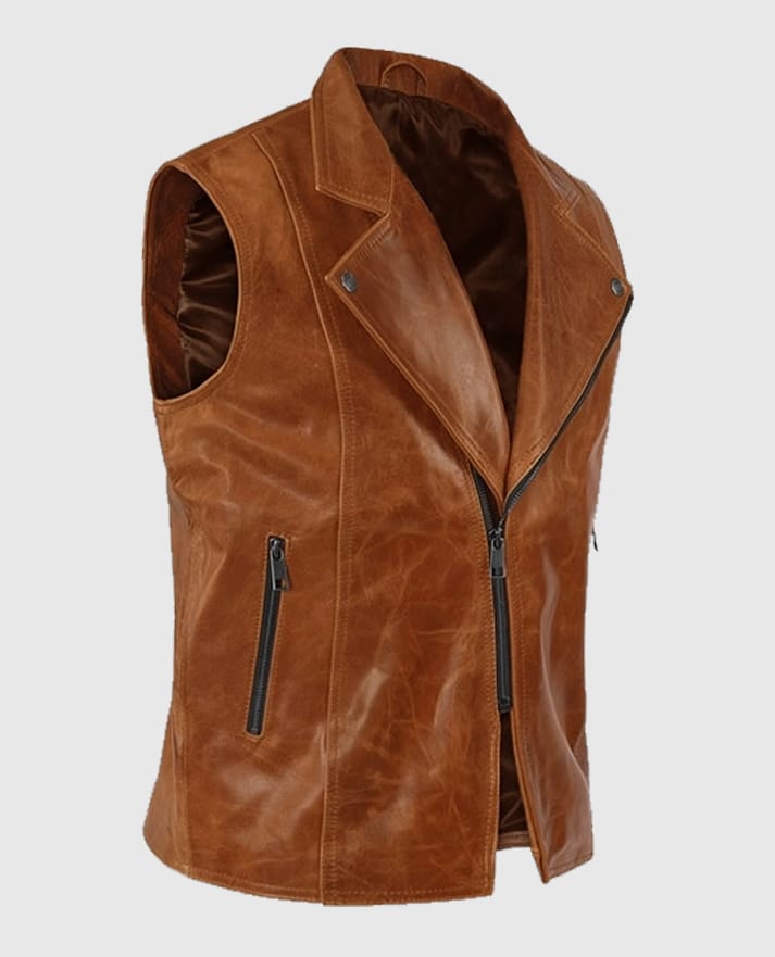 Men’s Light Brown Leather Biker Vest