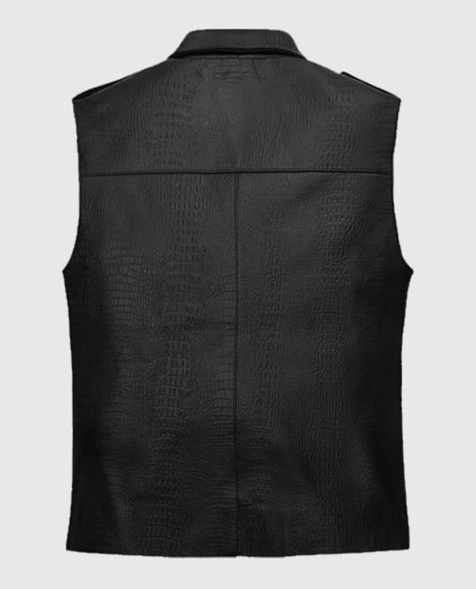 Men’s Crocodile Pattern Biker Leather Vest
